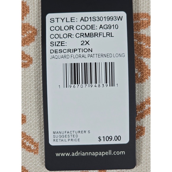 Adrianna Papell Womens 2X Floral Jacquard Knit Sweater Cream Amber NWT - Picture 4 of 9